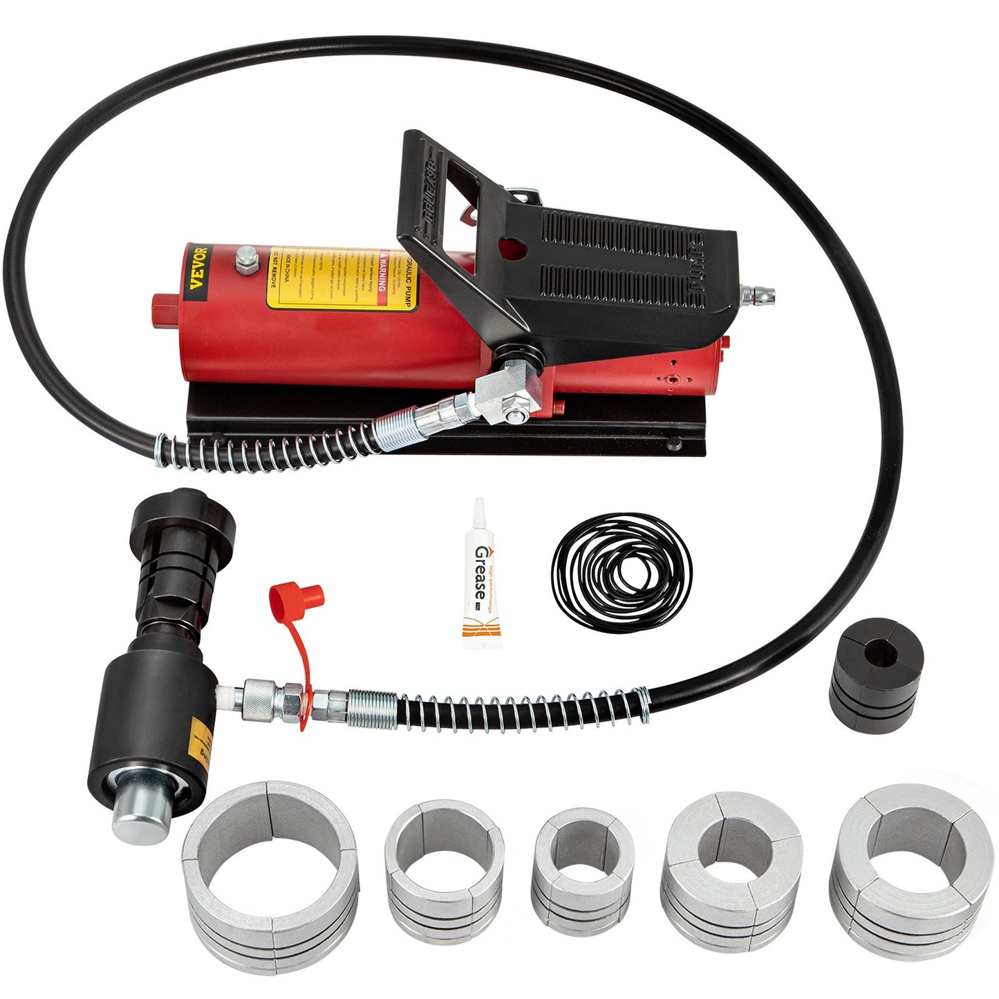 Hydraulic Exhaust Pipe Expander, 4.1 to 10.8 cm Size, 10 T Pedal Pump Included with 4 Dies, 2 Storage Cases for Copper Aluminum Tubes in Car Repairing