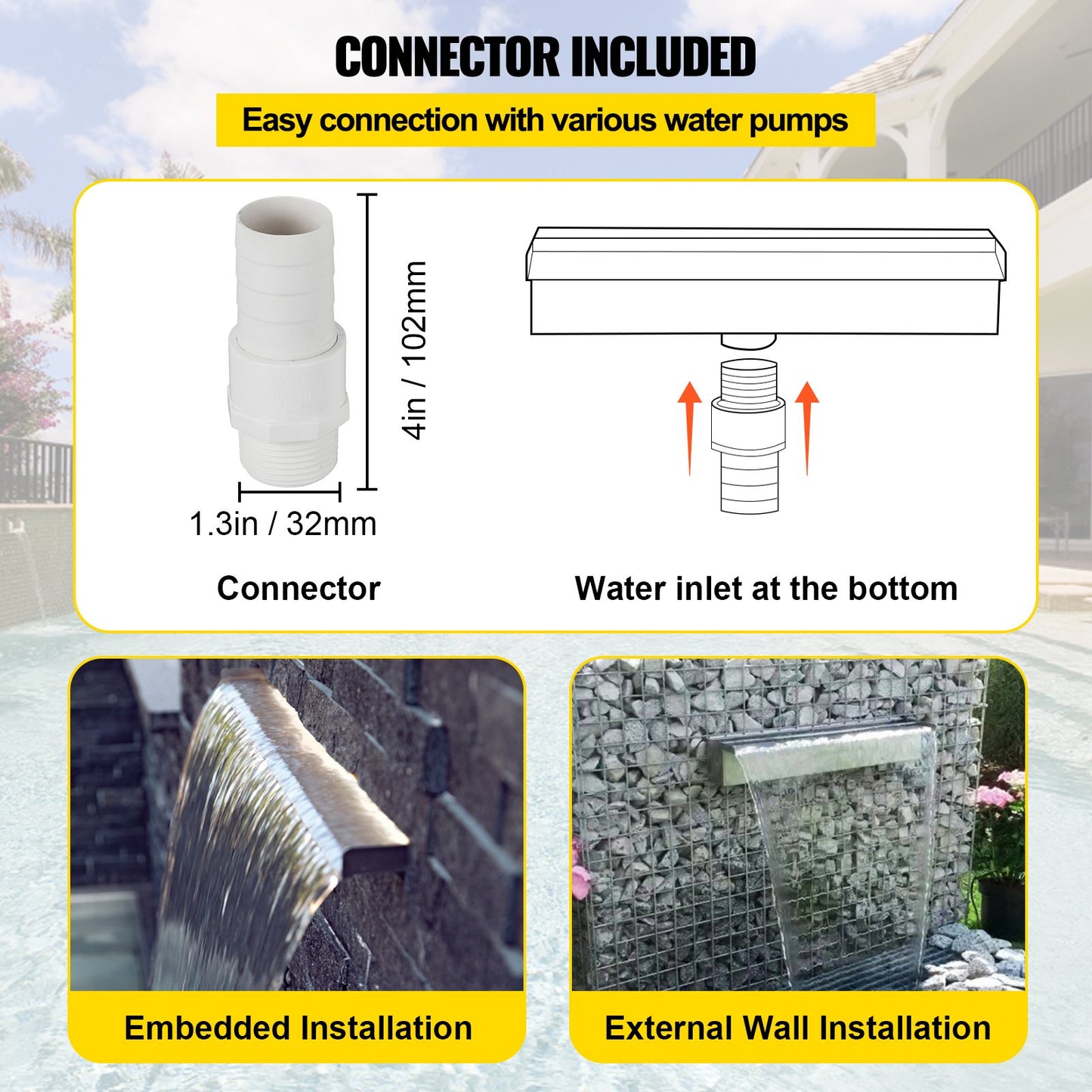 Dekorativer Wasserfallbrunnen aus Edelstahl, 30 cm x 11,4 cm x 7,9 cm, für Gartenteiche, Innen- und Außenbereich