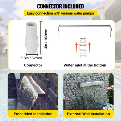 Dekorativer Wasserfallbrunnen aus Edelstahl, 30 cm x 11,4 cm x 7,9 cm, für Gartenteiche, Innen- und Außenbereich