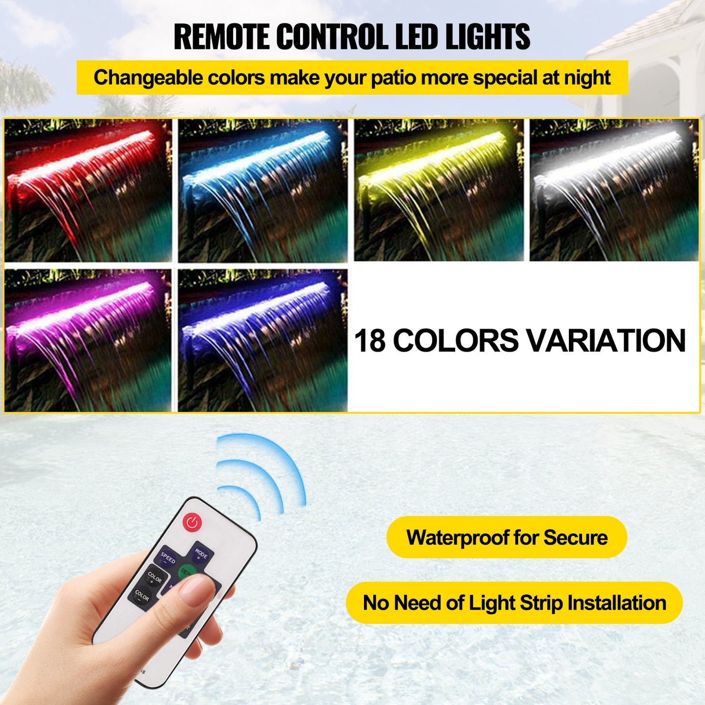 Rechteckiger Wasserfall-Poolbrunnen mit LED-Streifenbeleuchtung, 60 x 11,5 x 8 cm / 23,6" x 4,5" x 3,1"