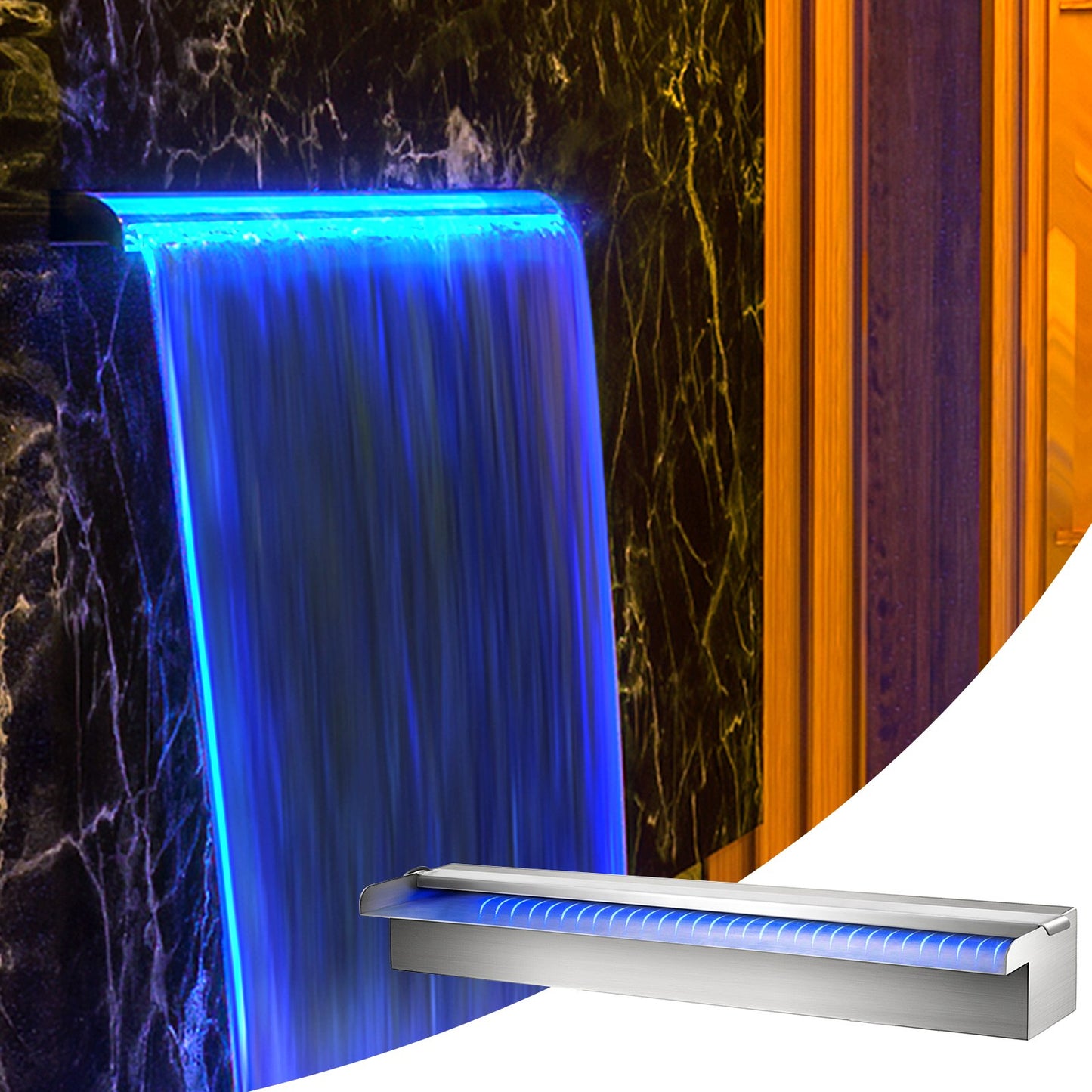 Rechteckiger Wasserfall-Poolbrunnen mit LED-Streifenbeleuchtung, 60 x 11,5 x 8 cm / 23,6" x 4,5" x 3,1"