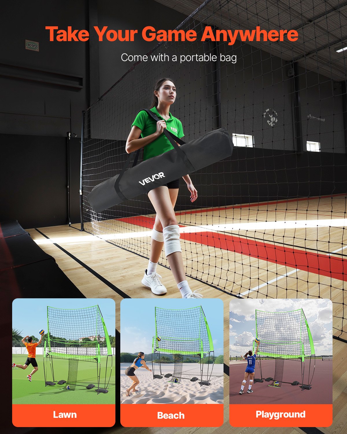 Volleyball-Trainingsnetz, stufenlos höhenverstellbares Trainingsgerät mit Ballrücklauf, 2,4 x 3,4 m große, tragbare Netzstation, einfacher Aufbau für Garten, Innen- und Außenbereich, verbessert Aufschlag und Angriffsgenauigkeit