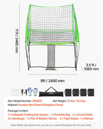 Volleyball-Trainingsnetz, stufenlos höhenverstellbares Trainingsgerät mit Ballrücklauf, 2,4 x 3,4 m große, tragbare Netzstation, einfacher Aufbau für Garten, Innen- und Außenbereich, verbessert Aufschlag und Angriffsgenauigkeit