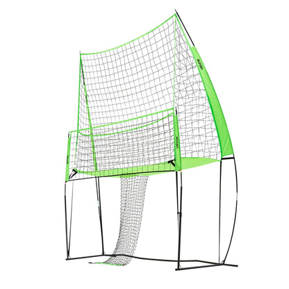 Volleyball-Trainingsnetz, stufenlos höhenverstellbares Trainingsgerät mit Ballrücklauf, 2,4 x 3,4 m große, tragbare Netzstation, einfacher Aufbau für Garten, Innen- und Außenbereich, verbessert Aufschlag und Angriffsgenauigkeit