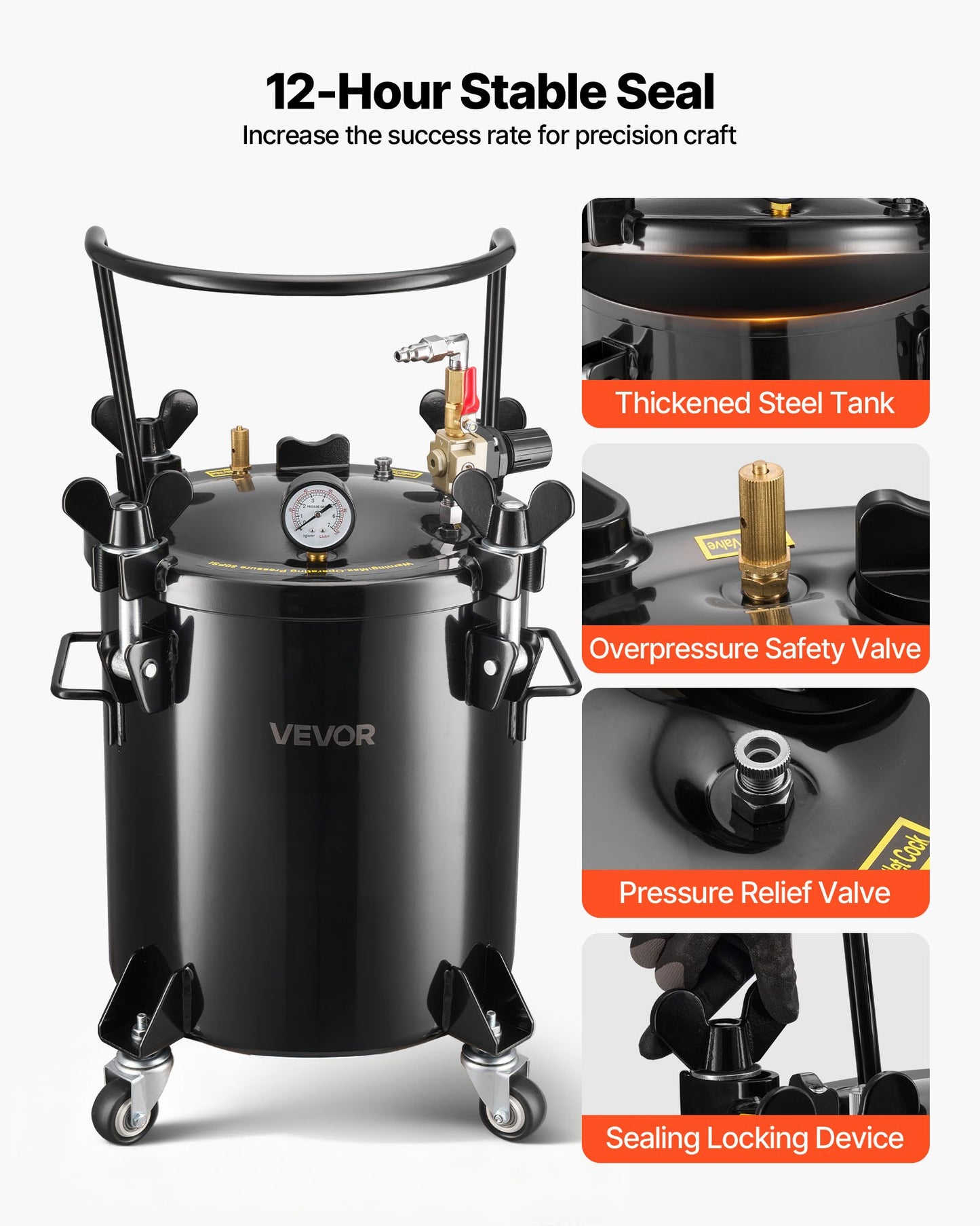 Druckbehälter für Farbe, 20 l, robuster Stahl-Druckbehälter, Sprühdosen mit drei Schnellkupplungen für Heimgebrauch, DIY, Kunstprojekte, Behälter mit großem Durchmesser