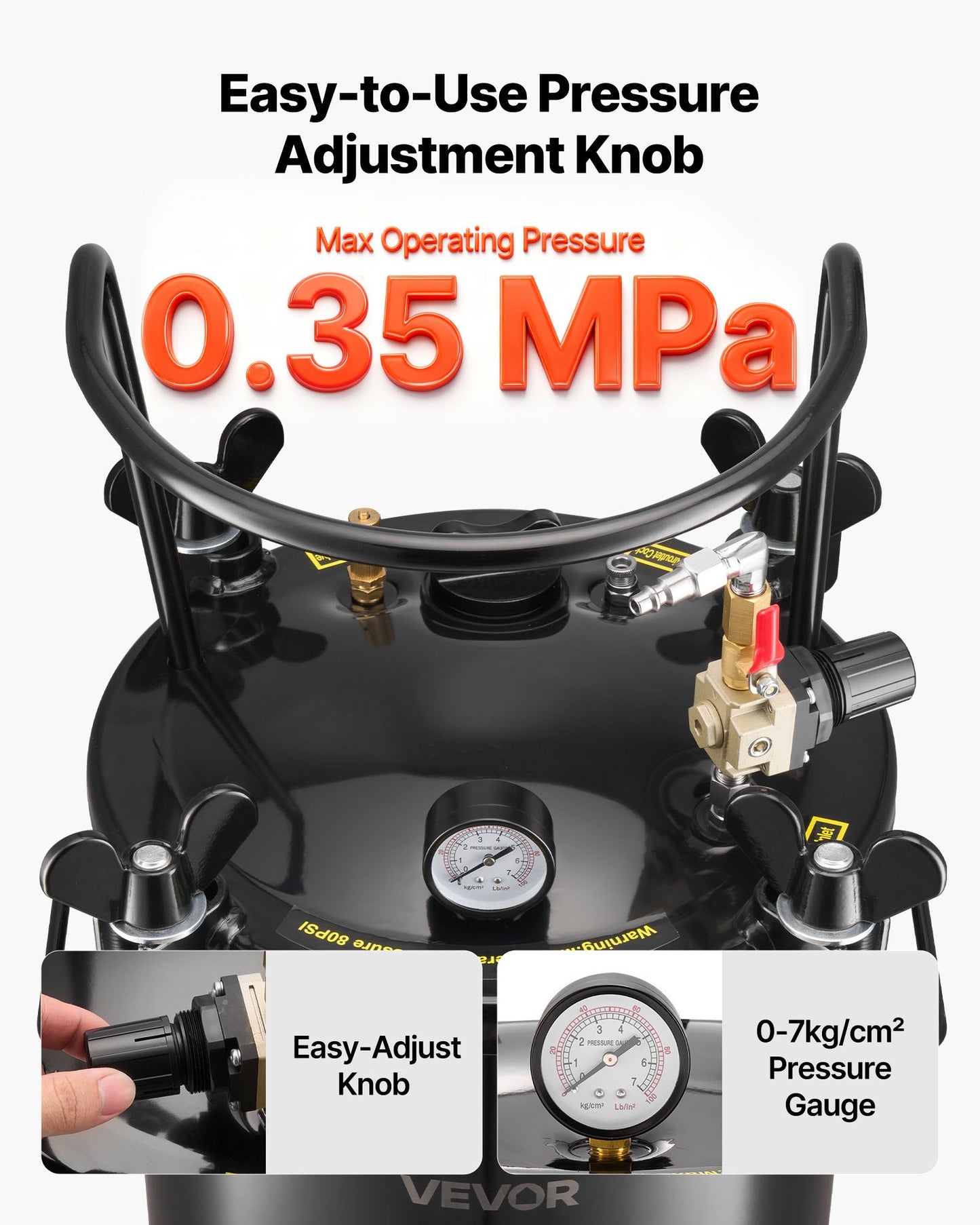 Druckbehälter für Farbe, 20 l, robuster Stahl-Druckbehälter, Sprühdosen mit drei Schnellkupplungen für Heimgebrauch, DIY, Kunstprojekte, Behälter mit großem Durchmesser