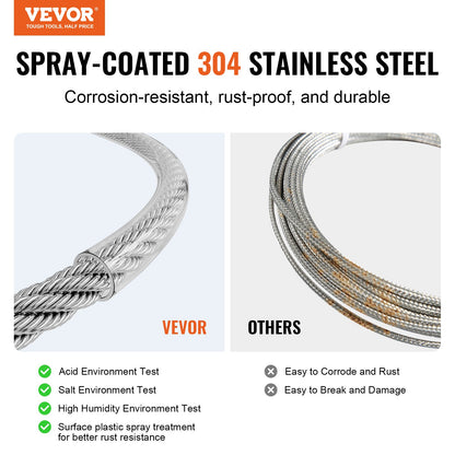 Wire Rope Kit, 1/8" 100 ft 304 Stainless Steel Cable with 59 Accessories, 650 lbs Breaking Strength, 7x7 Strands Construction Marine Aircraft Grade for Handrail Stair Decking Fence Outdoors
