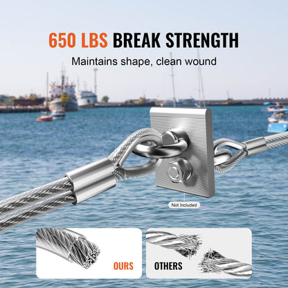 Wire Rope Kit, 1/8" 100 ft 304 Stainless Steel Cable with 59 Accessories, 650 lbs Breaking Strength, 7x7 Strands Construction Marine Aircraft Grade for Handrail Stair Decking Fence Outdoors