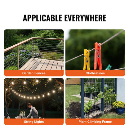 Wire Rope Kit, 1/8" 100 ft 304 Stainless Steel Cable with 59 Accessories, 650 lbs Breaking Strength, 7x7 Strands Construction Marine Aircraft Grade for Handrail Stair Decking Fence Outdoors