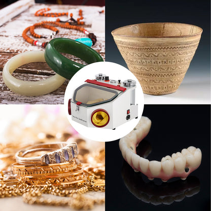 Dental Sandblaster 2 Pen + 2 Tanks Dental Lab Sandblaster with LED Light and Large View Window Sandblaster Machine with Foot Pedal Control