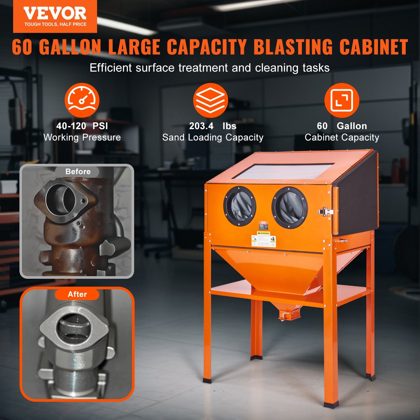 227.1 L Sand Blasting Cabinet with Stand with Blasting Gun & 4 Nozzles