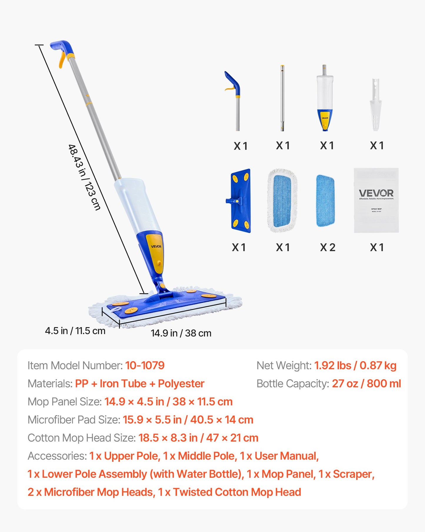 Spraymopp Återfyllningsbar Vattentank Tvättbar Mikrofiberdyna für Trägolv | EU