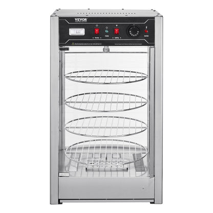 Commercial Food Warmer Display for 14" Pizza, 4-Tier Pizza Warmer with Rotary Steam Heating, 30℃~85℃ Temperature Control and Temp Display, 25W Oven Light + Top LED for Pizza Shop, Restaurant