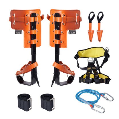 Tree Climbing Spikes Set, 1 Pair Alloy Steel Climbing Spurs with Safety Rope and Safety Harness, 350lbs Load Capacity Tree Climbing Gear, Arborist Equipment for Climbers, Fruit Picking, Orange