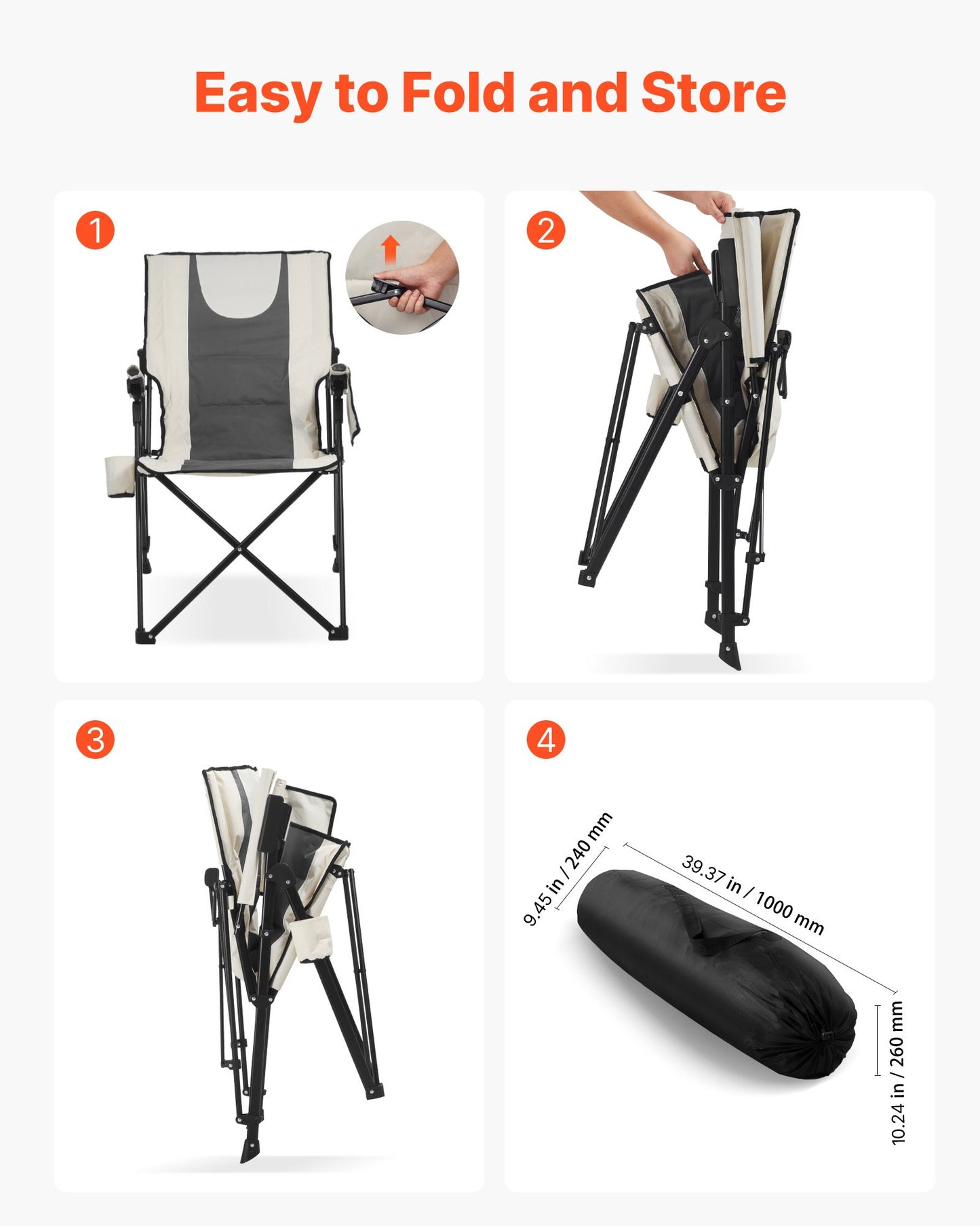 Klappbarer Campingstuhl, 3 Liegepositionen, hoher Rückenlehne, Belastbarkeit 118 kg, komplett gepolsterter Strandstuhl mit Arm- und Kopfstütze, tragbarer Gartenstuhl für Sport und Reisen