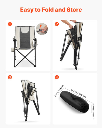 Klappbarer Campingstuhl, 3 Liegepositionen, hoher Rückenlehne, Belastbarkeit 118 kg, komplett gepolsterter Strandstuhl mit Arm- und Kopfstütze, tragbarer Gartenstuhl für Sport und Reisen