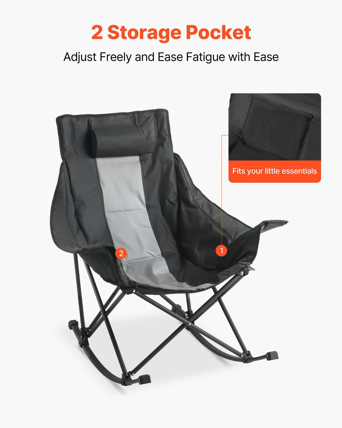 Schaukelstuhl fürs Camping, tragbarer Klappschaukelstuhl, robuster Gartenstuhl mit Getränkehalter und Tasche, belastbar bis 102 kg, voll gepolsterter Campingstuhl für Terrasse, Garten, Veranda und Balkon