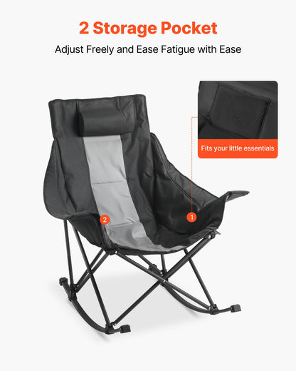 Schaukelstuhl fürs Camping, tragbarer Klappschaukelstuhl, robuster Gartenstuhl mit Getränkehalter und Tasche, belastbar bis 102 kg, voll gepolsterter Campingstuhl für Terrasse, Garten, Veranda und Balkon