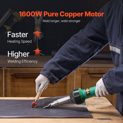 Hot Air Plastic Welder, 1600W Hot Air Torch Pistol, 122-1112℉ PVC TPO Vinyl Heat Gun Welding Torch, Plastic Welding Roofing Kit with 4 Accessories - 2 Nozzles & 1 Seam Roller for PP/PE/PVC Sheet