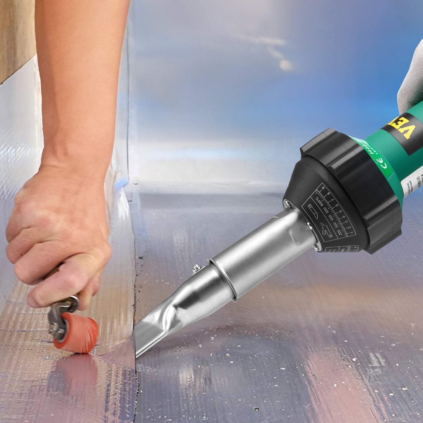 Hot Air Plastic Welder, 1600W Hot Air Torch Pistol, 122-1112℉ PVC TPO Vinyl Heat Gun Welding Torch, Plastic Roofing Welding Kit with 9 Accessories- 4 Nozzles & 4 Seam Rollers for PP/PE/PVC Sheet