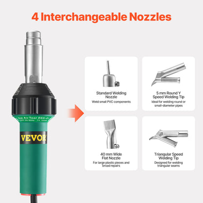 Hot Air Plastic Welder, 1600W Hot Air Torch Pistol, PVC TPO Vinyl Heat Gun Welding Torch, Plastic Welding Kit with 7 Accessories - 2 Nozzle & Speed Welding Tip, 1 Seam Roller for PP/PE/PVC Sheet