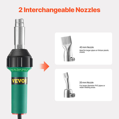 Hot Air Plastic Welder, 1600W Hot Air Torch Pistol, 122-1112℉ PVC TPO Vinyl Heat Gun Welding Torch, Plastic Welding Roofing Kit with 2 Nozzles, Silicone & Copper Seam Roller for PP/PE/PVC Sheet