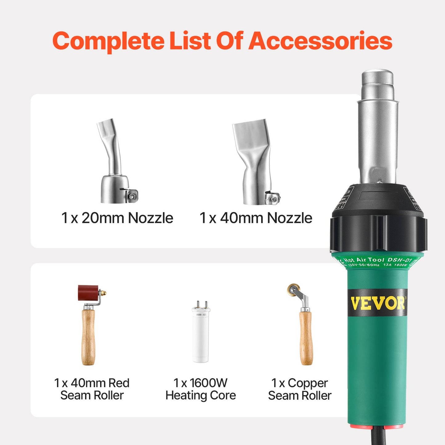 Hot Air Plastic Welder, 1600W Hot Air Torch Pistol, 122-1112℉ PVC TPO Vinyl Heat Gun Welding Torch, Plastic Welding Roofing Kit with 2 Nozzles, Silicone & Copper Seam Roller for PP/PE/PVC Sheet