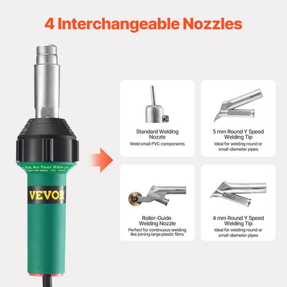 Hot Air Plastic Welder, 1600W Hot Air Torch Pistol, 122-1112℉ PVC TPO Vinyl Heat Gun Welding Torch, Plastic Roofing Welding Kit with 14 Accessories- Toolbox, Nozzle, Roller, Blades for PP/PE/PVC