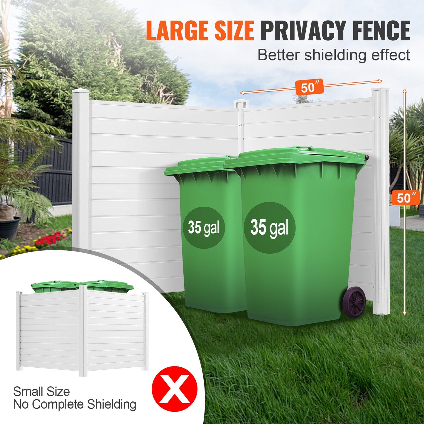 Outdoor Privacy Screens, 50" W x 50" H Air Conditioner Fence, Pool Equipment Enclosure, Horizontal Vinyl Privacy Fence, Perfect to Enclose Trash Can and A/C Units (2-Panel)
