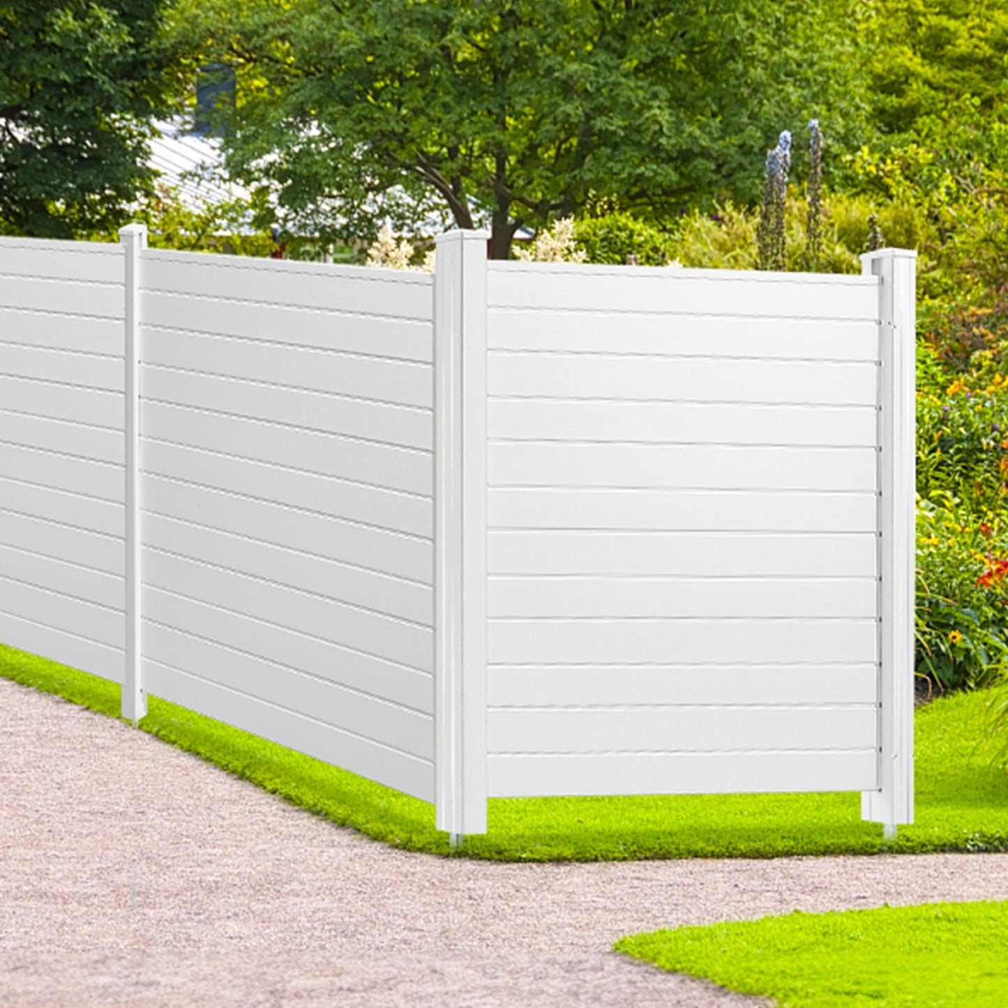 Outdoor Privacy Screens, 50" W x 50" H Air Conditioner Fence, Pool Equipment Enclosure, Horizontal Vinyl Privacy Fence, Perfect to Enclose Trash Can and A/C Units (2-Panel)