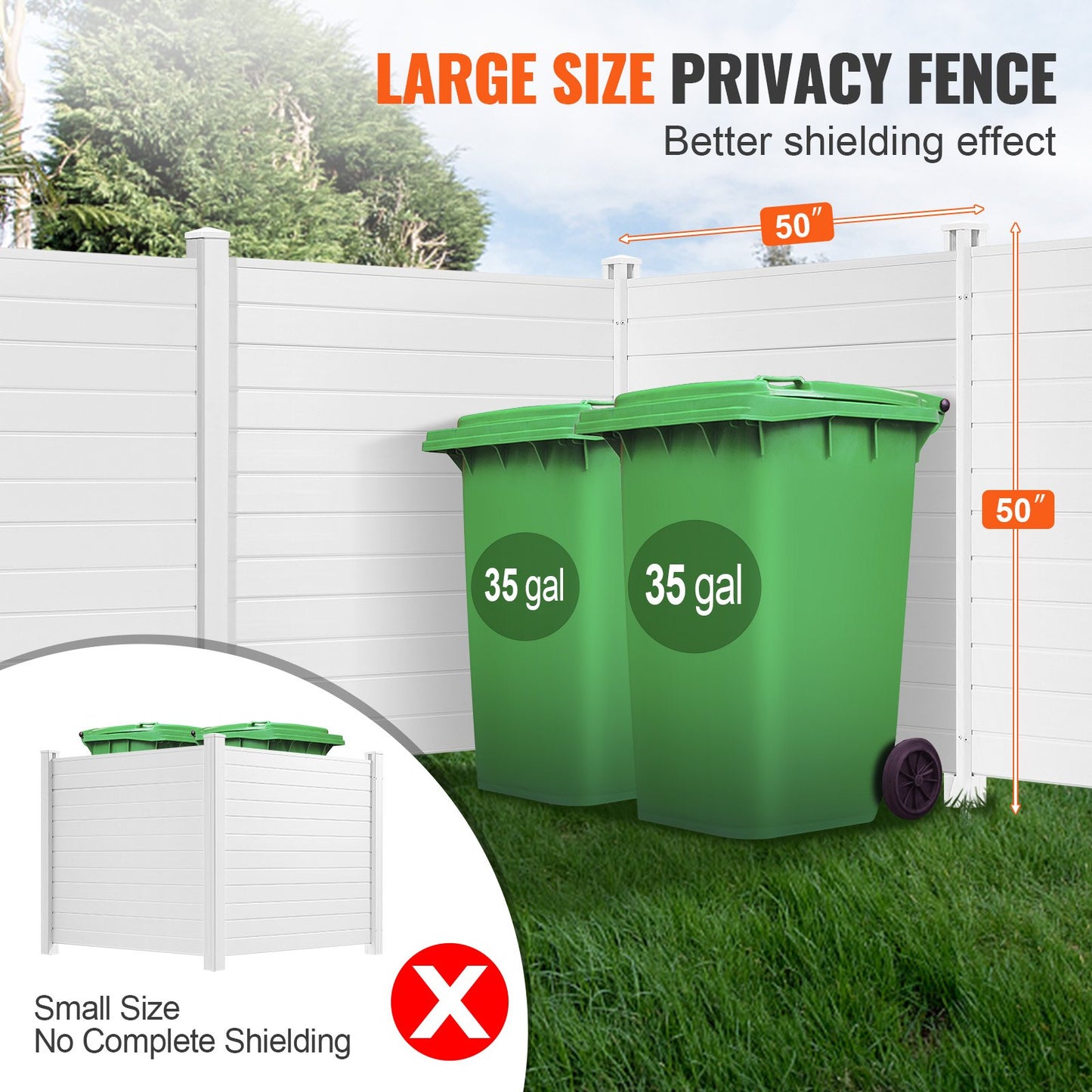Outdoor Privacy Screens, 50" W x 50" H Air Conditioner Fence, Pool Equipment Enclosure, Horizontal Vinyl Privacy Fence, Perfect to Enclose Trash Can and A/C Units (4-Panel)