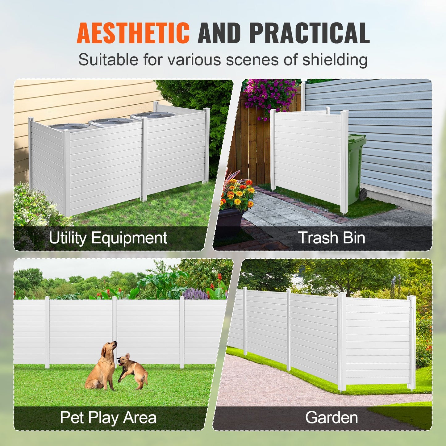 Outdoor Privacy Screens, 50" W x 50" H Air Conditioner Fence, Pool Equipment Enclosure, Horizontal Vinyl Privacy Fence, Perfect to Enclose Trash Can and A/C Units (4-Panel)
