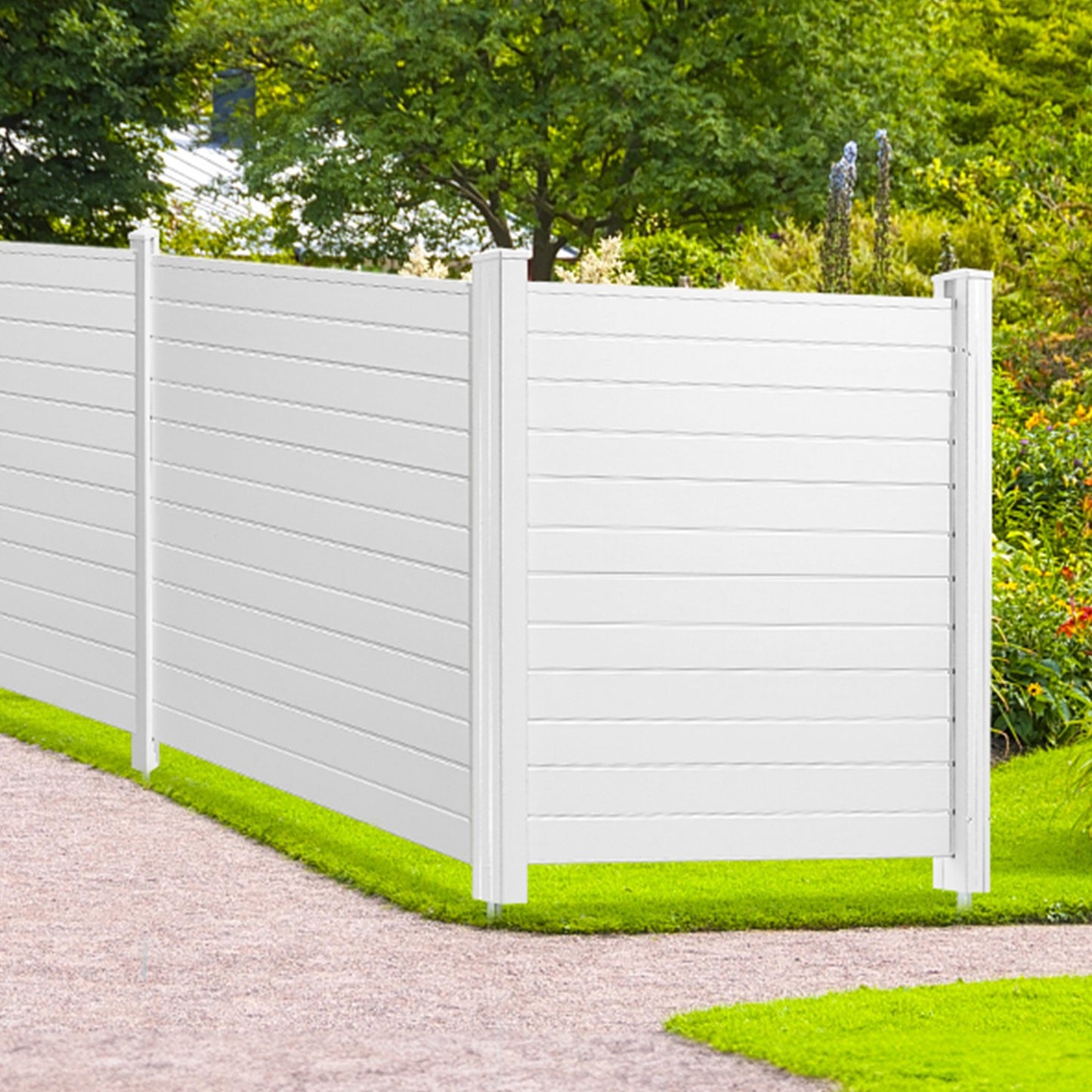 Outdoor Privacy Screens, 50" W x 50" H Air Conditioner Fence, Pool Equipment Enclosure, Horizontal Vinyl Privacy Fence, Perfect to Enclose Trash Can and A/C Units (4-Panel)