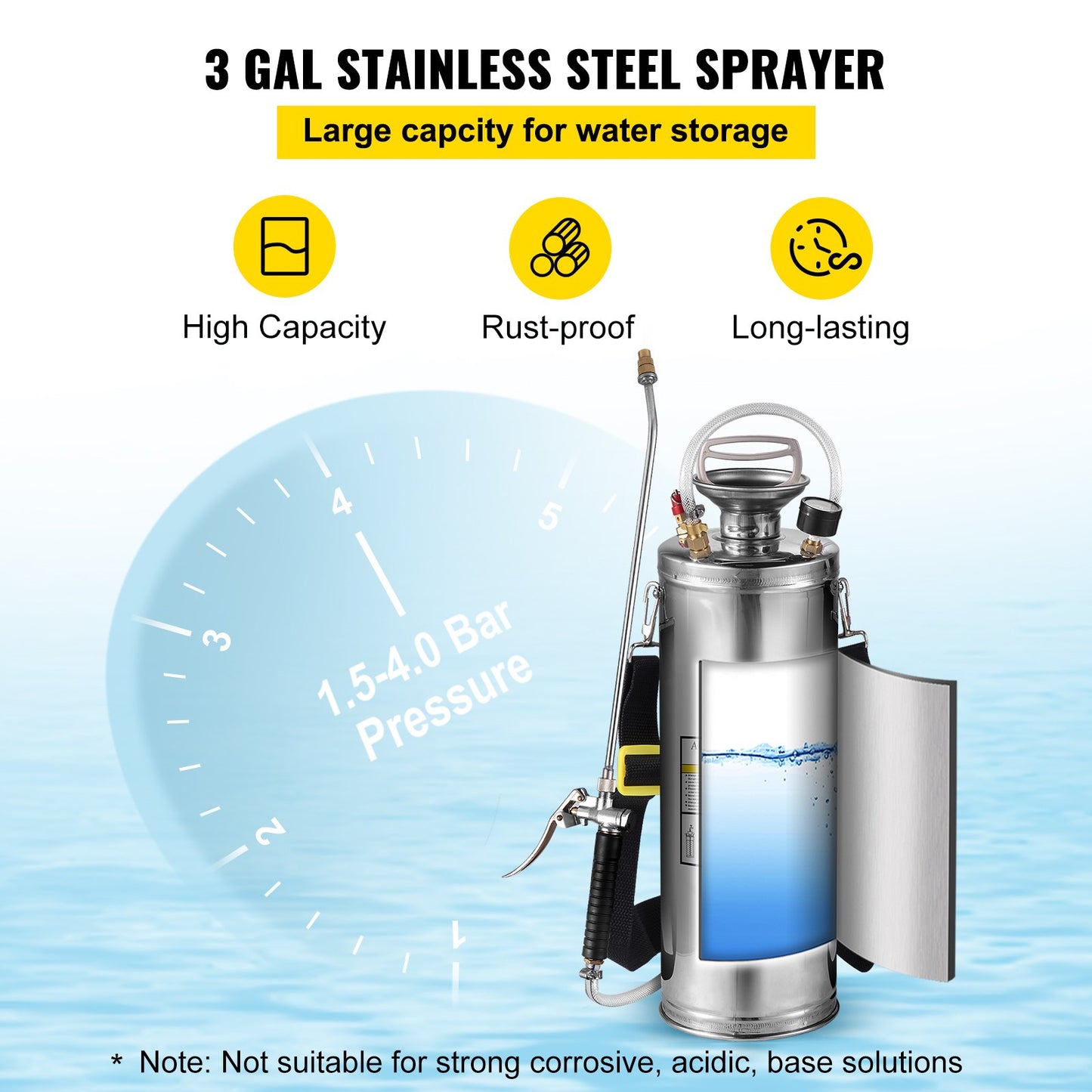 Stainless Steel Sprayer 10L Household Gardening and Floor Cleaning Sprayer, Suitable for the Current Neds of Industry, Agriculture, Commerce, Medicine and Other Industries