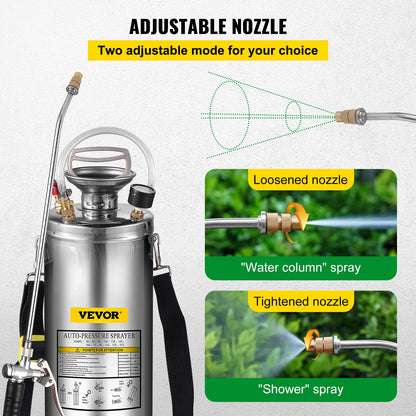 Stainless Steel Sprayer 10L Household Gardening and Floor Cleaning Sprayer, Suitable for the Current Neds of Industry, Agriculture, Commerce, Medicine and Other Industries