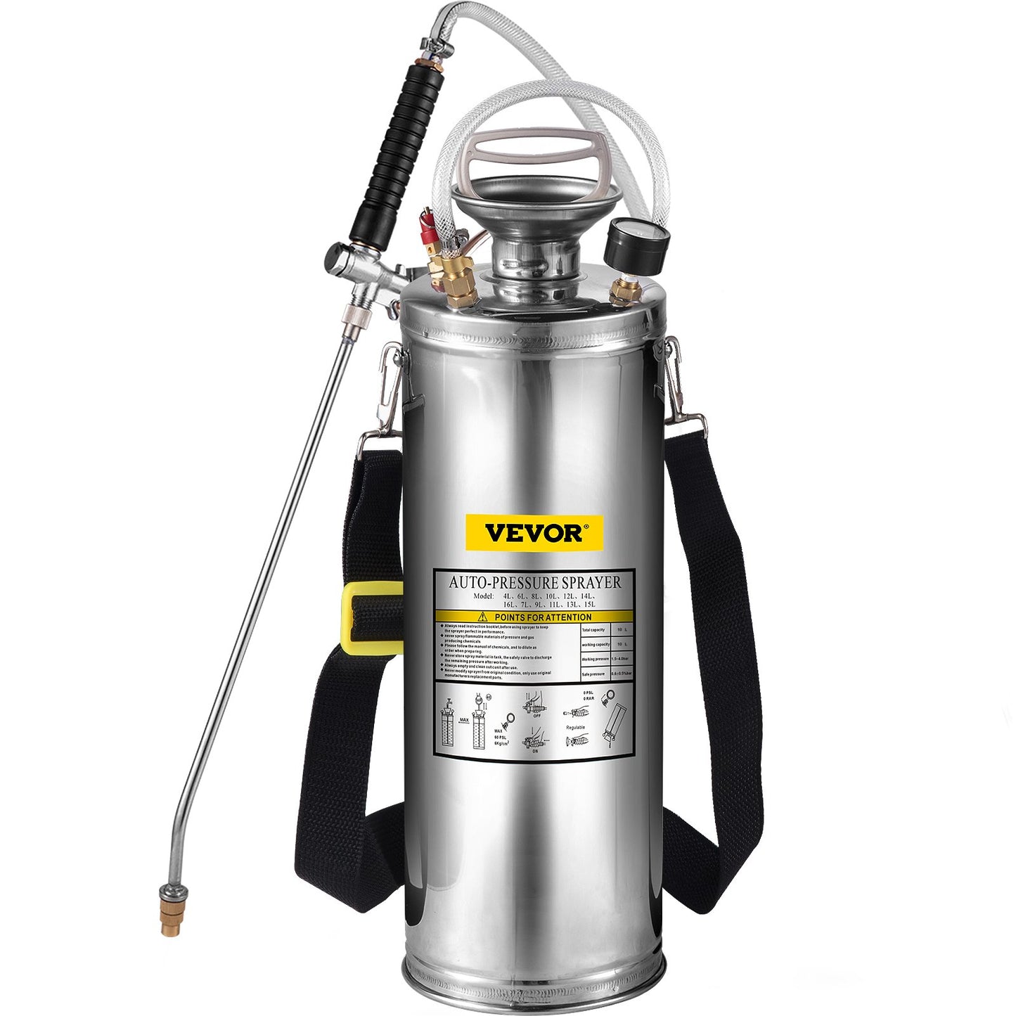 Stainless Steel Sprayer 10L Household Gardening and Floor Cleaning Sprayer, Suitable for the Current Neds of Industry, Agriculture, Commerce, Medicine and Other Industries