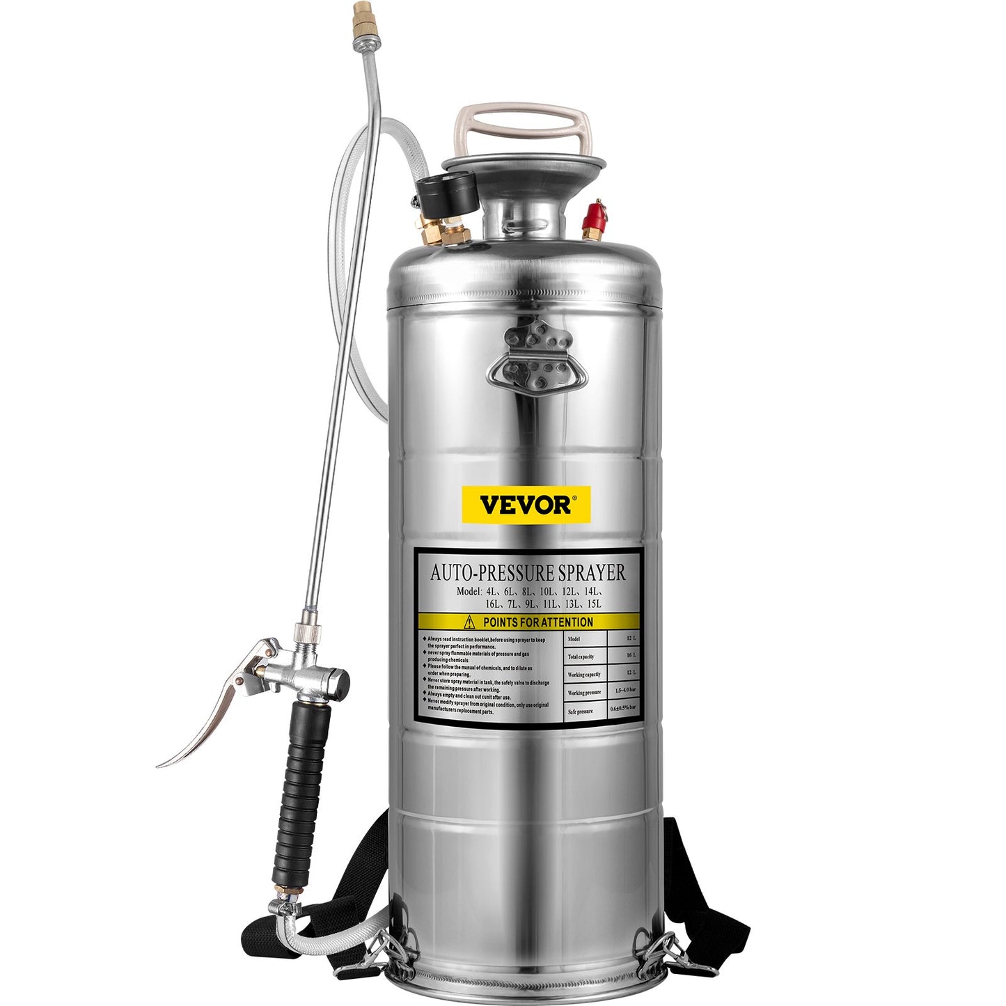Stainless Steel Sprayer 12L Household Gardening and Floor Cleaning Sprayer, Suitable for the Current Neds of Industry, Agriculture, Commerce, Medicine and Other Industries