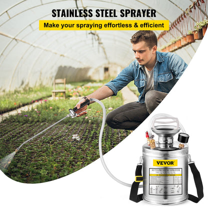 Stainless Steel Sprayer 4L Household Gardening and Floor Cleaning Sprayer, Suitable for the Current Neds of Industry, Agriculture, Commerce, Medicine and Other Industries