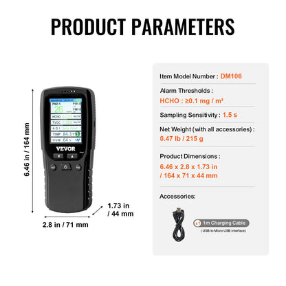 8-in-1-Luftqualitätsmonitor, professioneller PM2.5-, PM10- und PM1.0-Partikelzähler, Formaldehyd-, Temperatur-, Feuchtigkeits- und TVOC-Luftqualitätsmessgerät für Innen- und Außenbereiche, Luftqualitätsmesser mit Alarmschwellenwerten