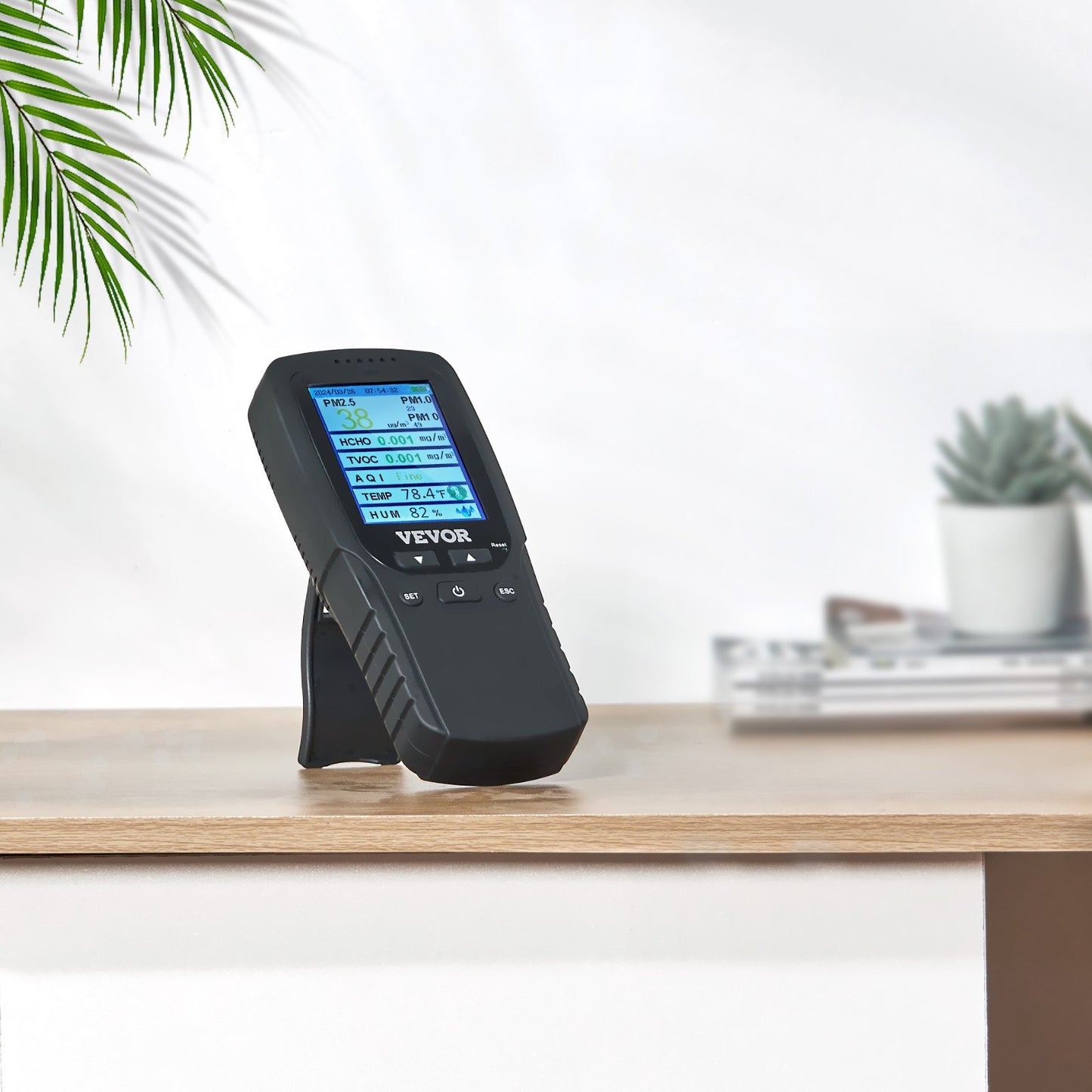 8-in-1-Luftqualitätsmonitor, professioneller PM2.5-, PM10- und PM1.0-Partikelzähler, Formaldehyd-, Temperatur-, Feuchtigkeits- und TVOC-Luftqualitätsmessgerät für Innen- und Außenbereiche, Luftqualitätsmesser mit Alarmschwellenwerten