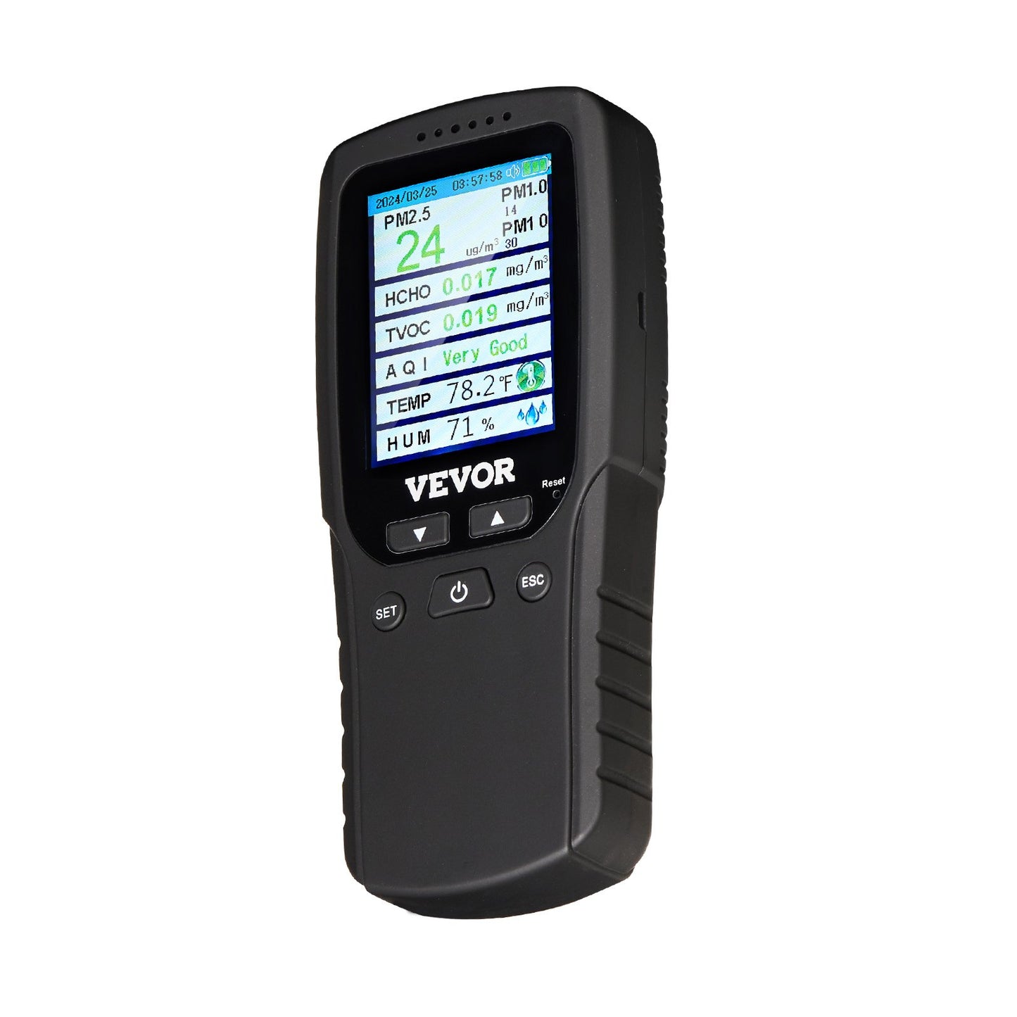 8-in-1-Luftqualitätsmonitor, professioneller PM2.5-, PM10- und PM1.0-Partikelzähler, Formaldehyd-, Temperatur-, Feuchtigkeits- und TVOC-Luftqualitätsmessgerät für Innen- und Außenbereiche, Luftqualitätsmesser mit Alarmschwellenwerten