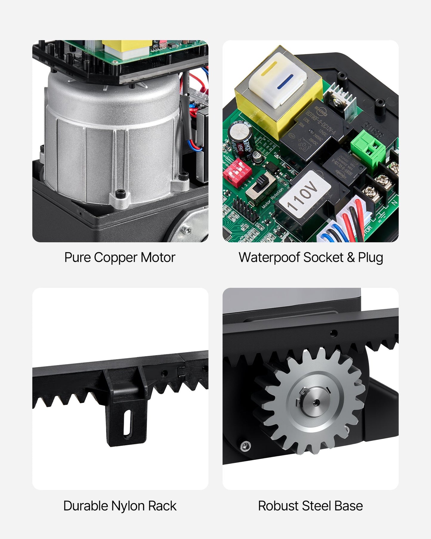 Automatic Gate Opener, 400W Electric Sliding Gate Opener for Doors up to 25m 1000kg, Nylon Gear Rack Rolling Door Motor with Infrared Sensor & 2 Remote Controls, Driveway Gates Opening System