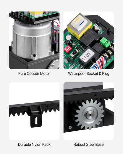 Automatic Gate Opener, 400W Electric Sliding Gate Opener for Doors up to 25m 1000kg, Nylon Gear Rack Rolling Door Motor with Infrared Sensor & 2 Remote Controls, Driveway Gates Opening System