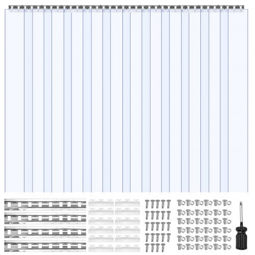 Transparenter PVC-Streifenvorhang, 2,4 m hoch x 1,8 m breit x 2 mm dick, 12 Stück, für Kühl- und Gefrierzellen, glatte, wasserdichte Kunststoff-Türdichtungsstreifen für Lagerhallen, Gefrierschränke und Garagentore