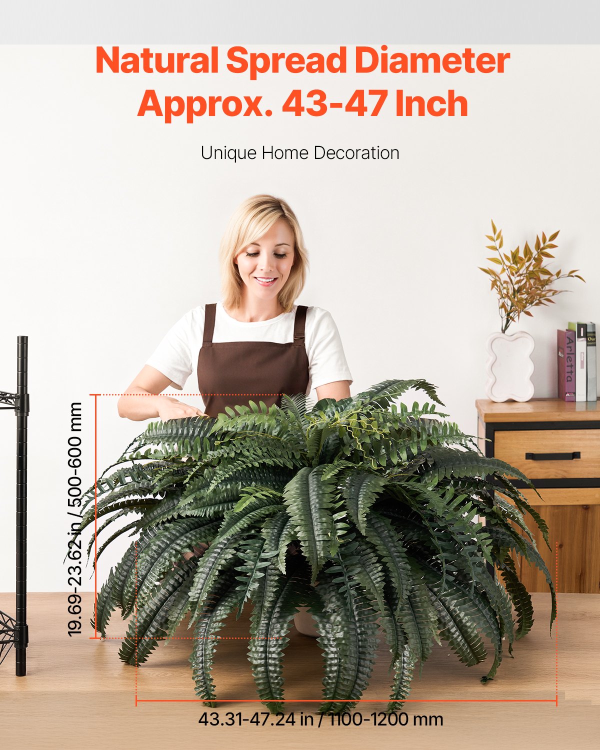 Artificial Ferns, Natural Spread Diameter 43-47 Inch, Large Hanging Artificial Boston Ferns, Fake Plant Wall Decor with 88 Branches, Faux Fern for Home Office and Outdoor (Flowerpot Unincluded)