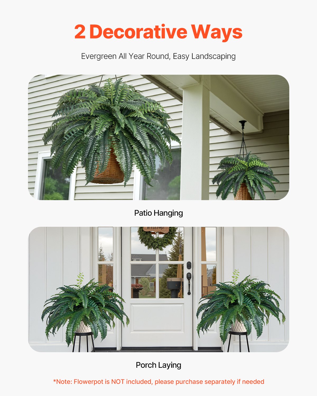 Artificial Ferns, Natural Spread Diameter 43-47 Inch, Large Hanging Artificial Boston Ferns, Fake Plant Wall Decor with 88 Branches, Faux Fern for Home Office and Outdoor (Flowerpot Unincluded)
