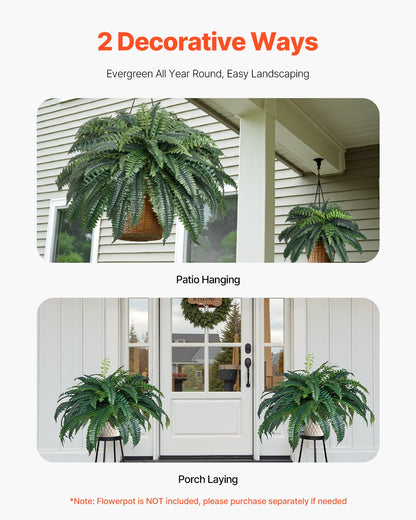 Artificial Ferns, Natural Spread Diameter 43-47 Inch, Large Hanging Artificial Boston Ferns, Fake Plant Wall Decor with 88 Branches, Faux Fern for Home Office and Outdoor (Flowerpot Unincluded)