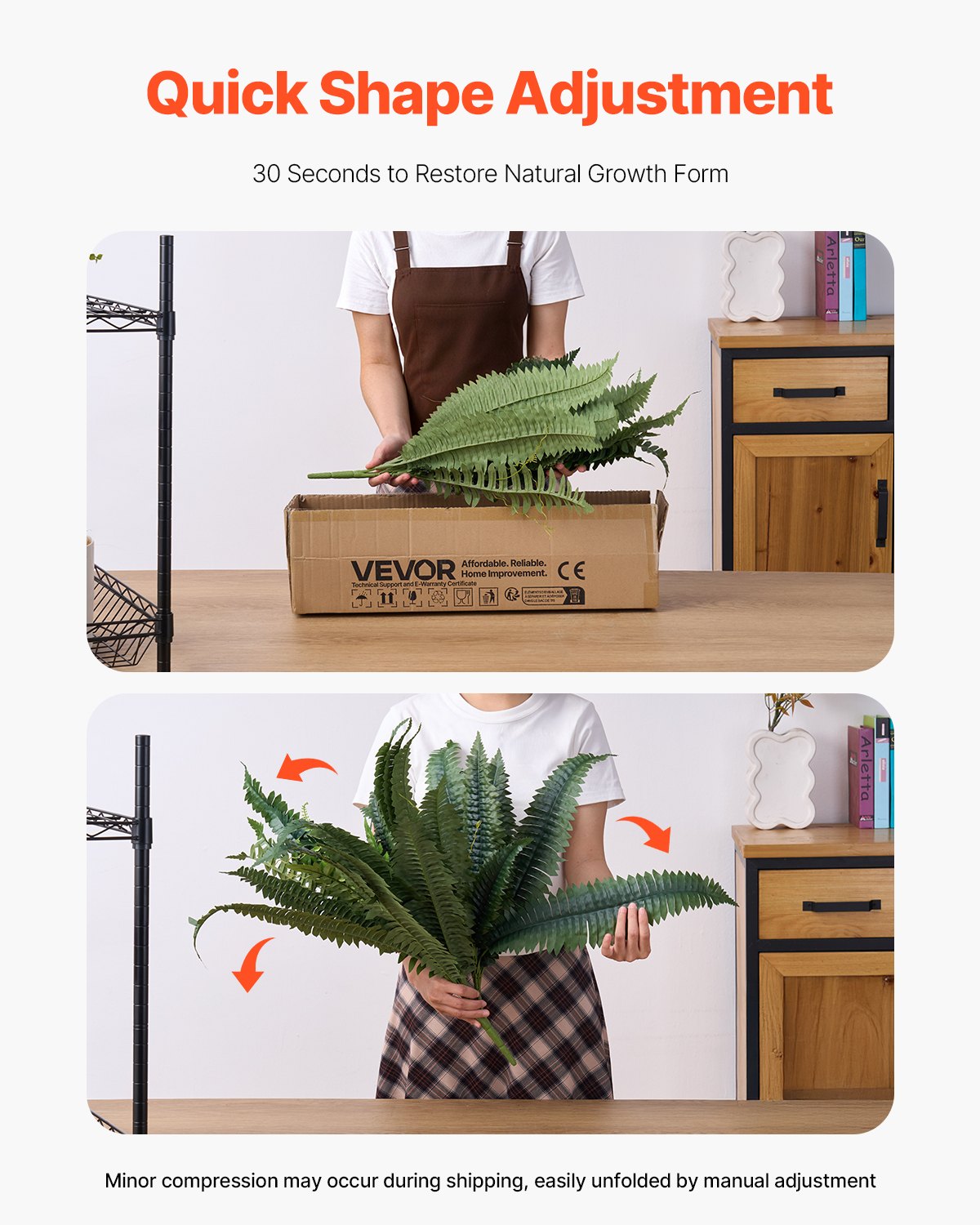 Artificial Ferns, Natural Spread Diameter 43-47 Inch, Large Hanging Artificial Boston Ferns, Fake Plant Wall Decor with 88 Branches, Faux Fern for Home Office and Outdoor (Flowerpot Unincluded)