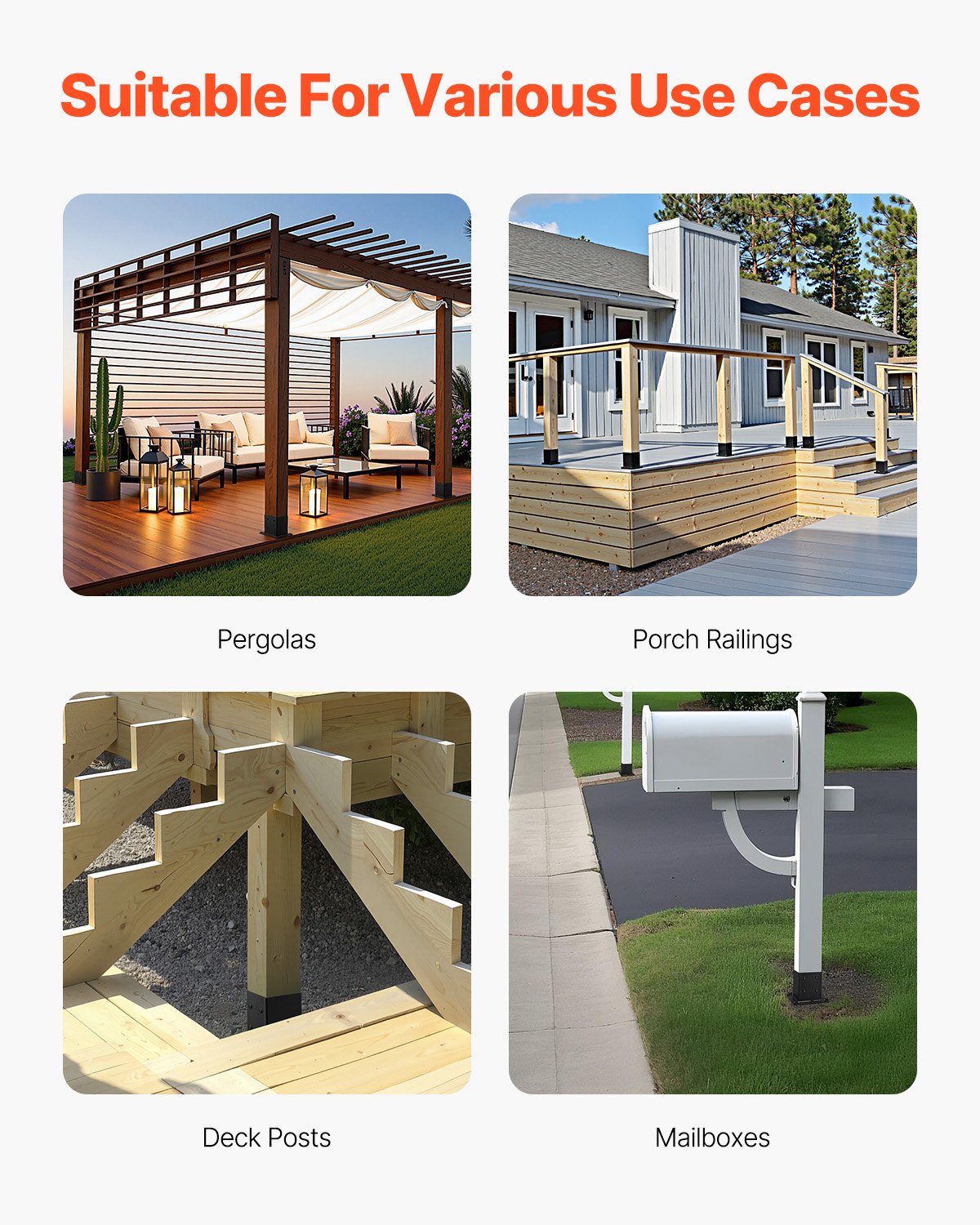 4x4 Post Base 4 Pcs, Inner Size 3.6x3.6 inch / 92x92 mm Post Brackets, Heavy Duty Carbon Steel Decking Posts, Wood Posts Brackets for Pavilion Deck Railing Support Deck Base Plate, Black