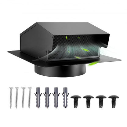 149 mm Wandlüftungsabdeckung mit Haube, quadratische Klimaanlagen-Giebelabdeckung, hochwertiger SPCC-Stahl mit integriertem Schutzgitter, für Dächer, Wände, Abluftöffnungen im Außenbereich (1 Stück, Schwarz)